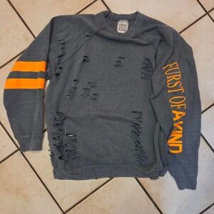 Furst Of A Kind Mens Distressed Upcycled Sweatshirt Grey Orange XL Skater